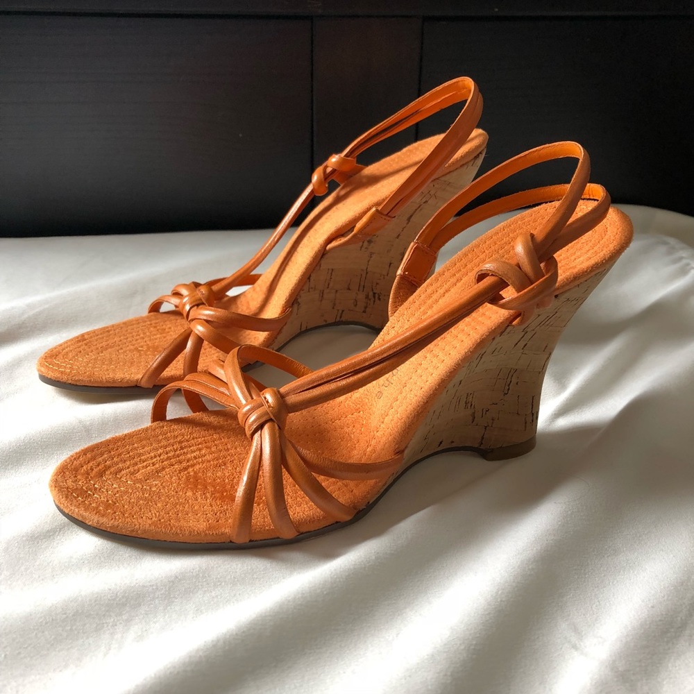 Orange wedge heels